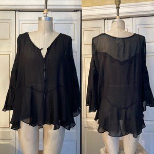 Womens H&M chiffon sheer flowy blouse in black, size 12